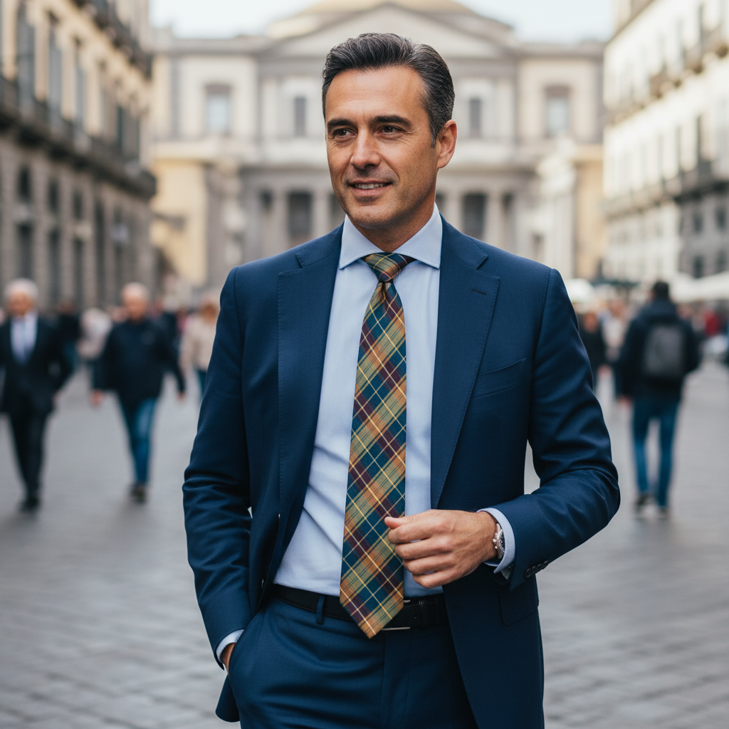 Cravatta fantasia Pois e Regimental 100% Seta - 9,5 cm