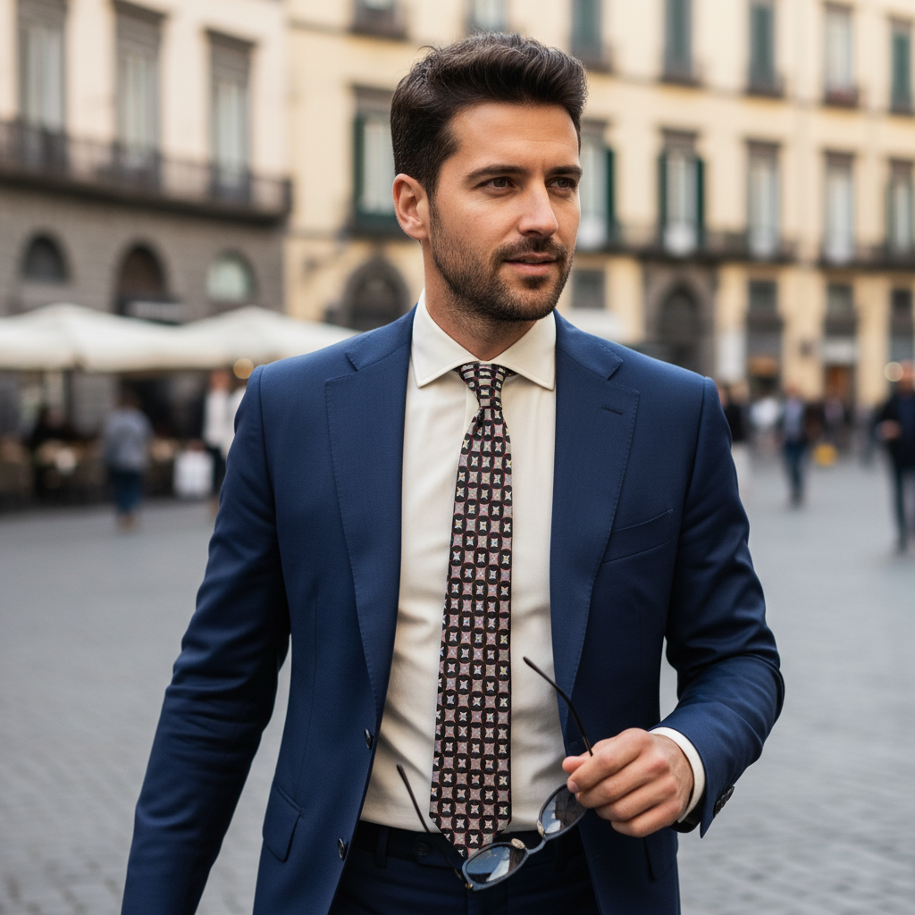 Cravatta fantasia Medallion 100% Seta - 10 cm