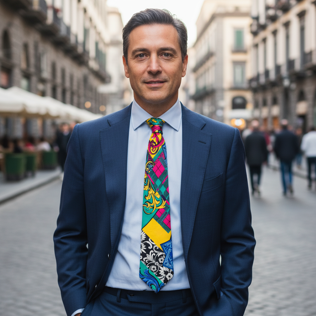 Cravatta fantasia Astratta 100% Seta - 10 cm