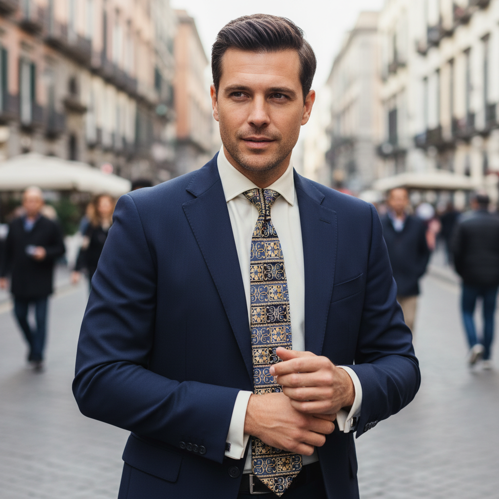 Cravatta fantasia Geometrica Ornamentale - 100% Seta - 10 cm