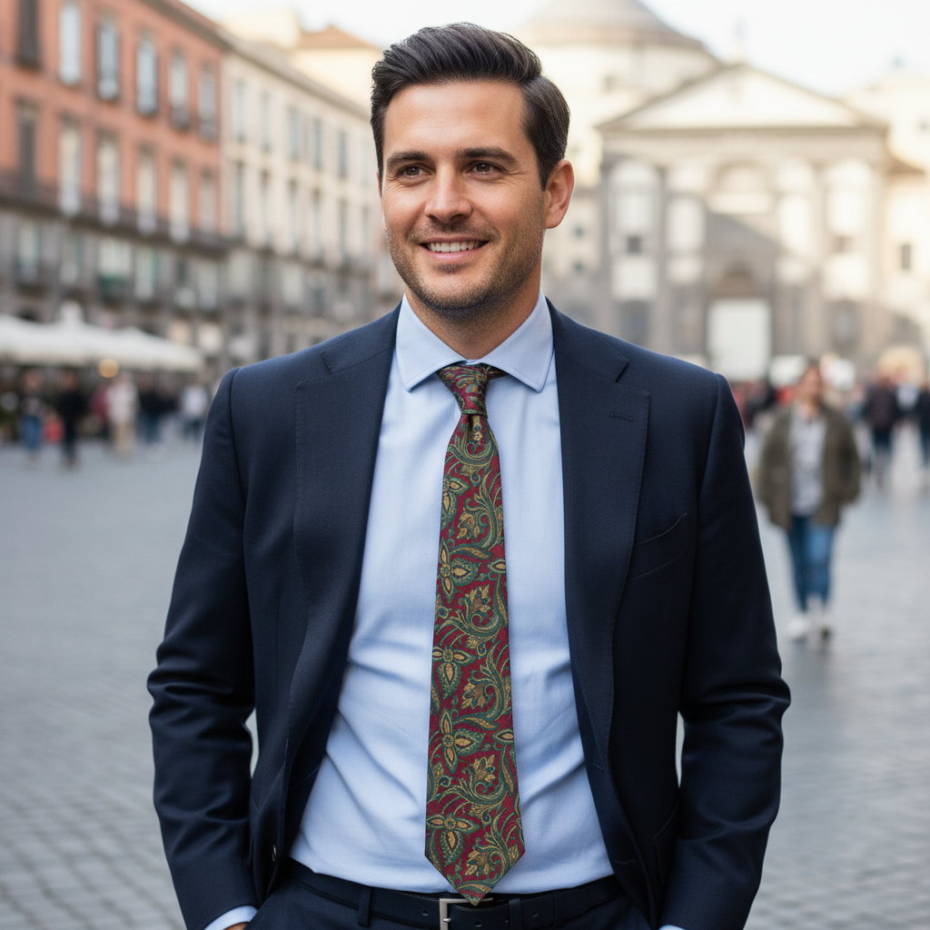 Cravatta fantasia Paisley 100% Seta - 9,5 cm