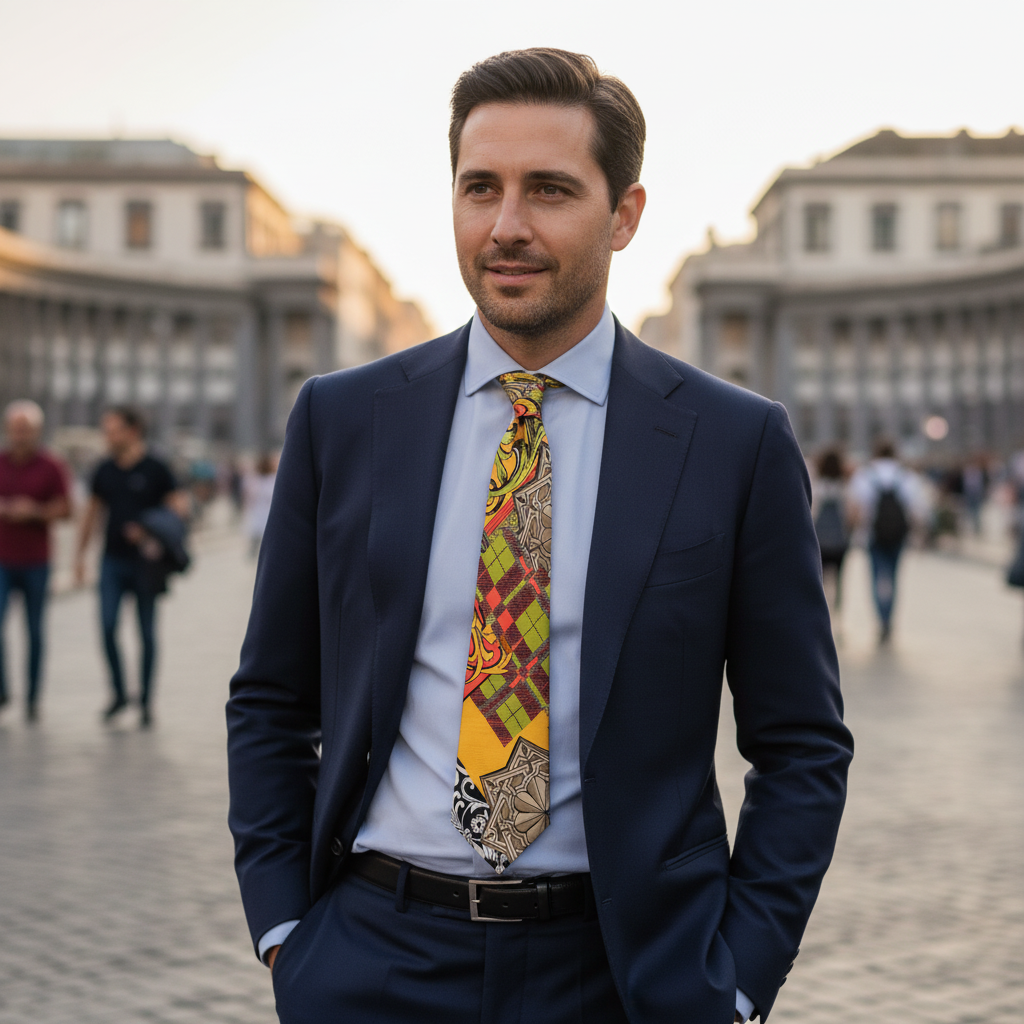 Cravatta fantasia Astratta 100% Seta - 9 cm