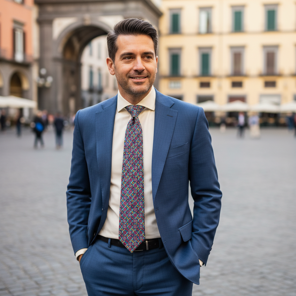 Cravatta fantasia Geometrica Ornamentale 100% Seta - 9,5 cm