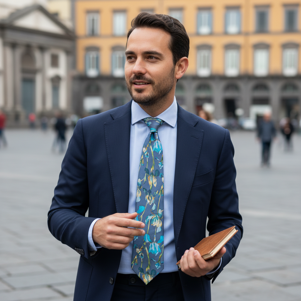 Cravatta Fantasia Floreale  100% Seta - 9 cm