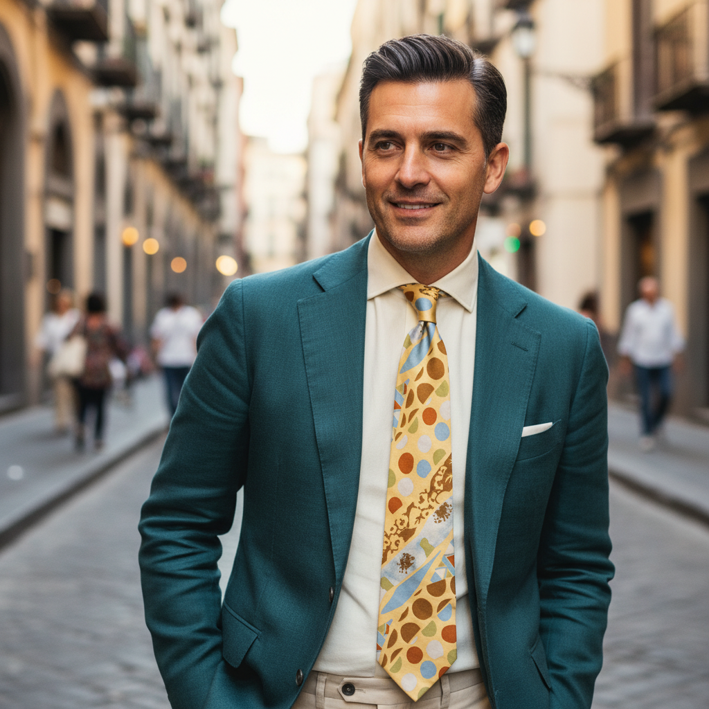 Cravatta fantasia Pois e Regimental 100% Seta - 9,5 cm