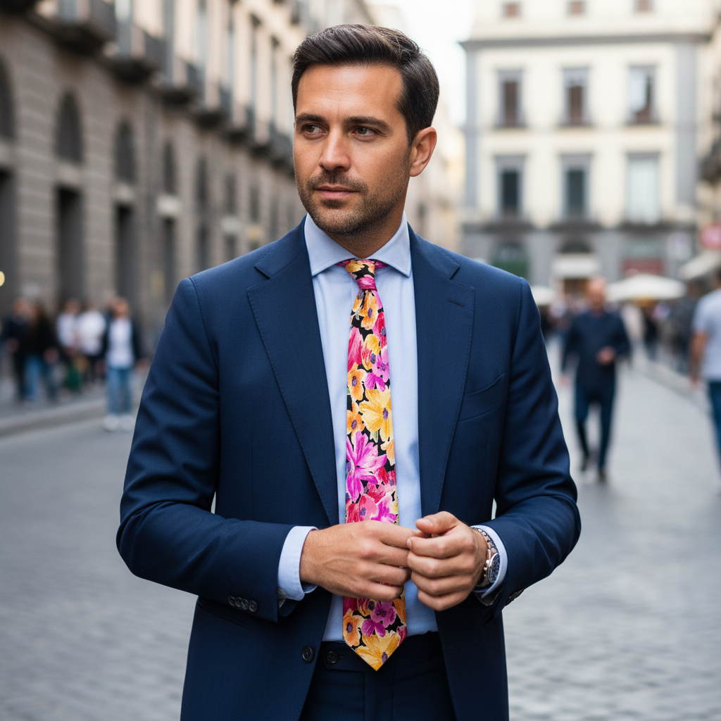 Cravatta fantasia Florale - 100% Seta - 9 cm