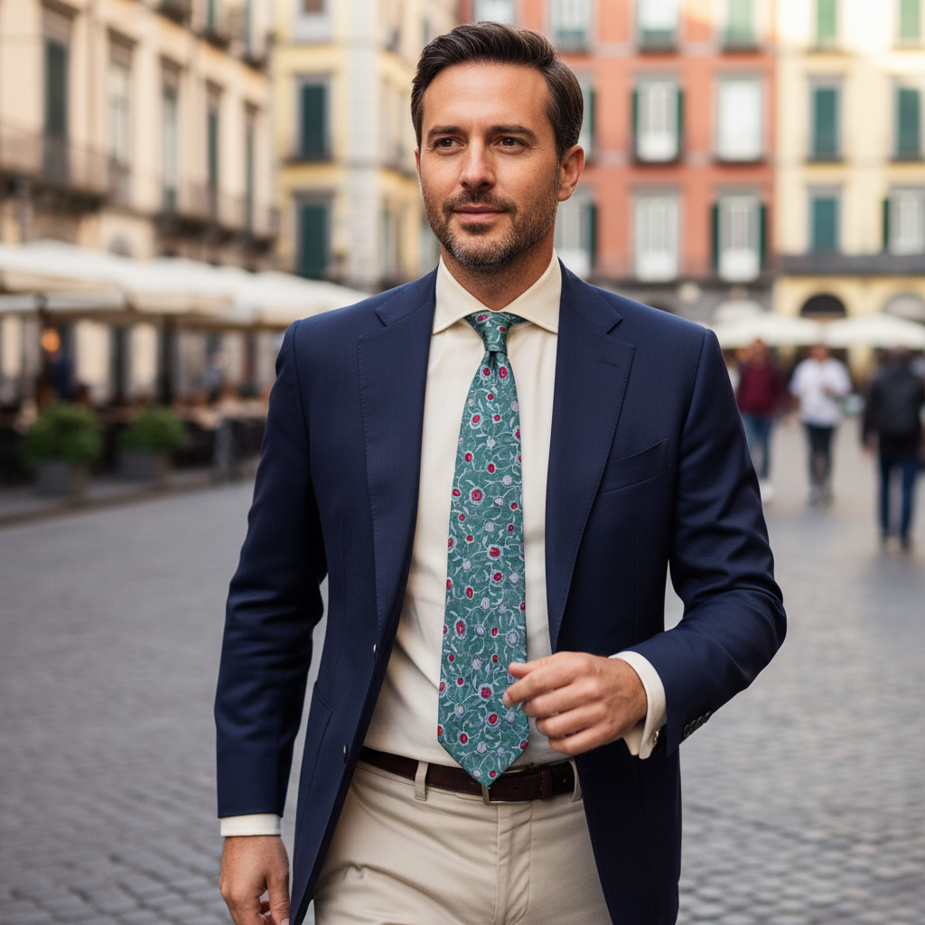 Cravatta Fantasia Floreale  100% Seta - 9,5 cm