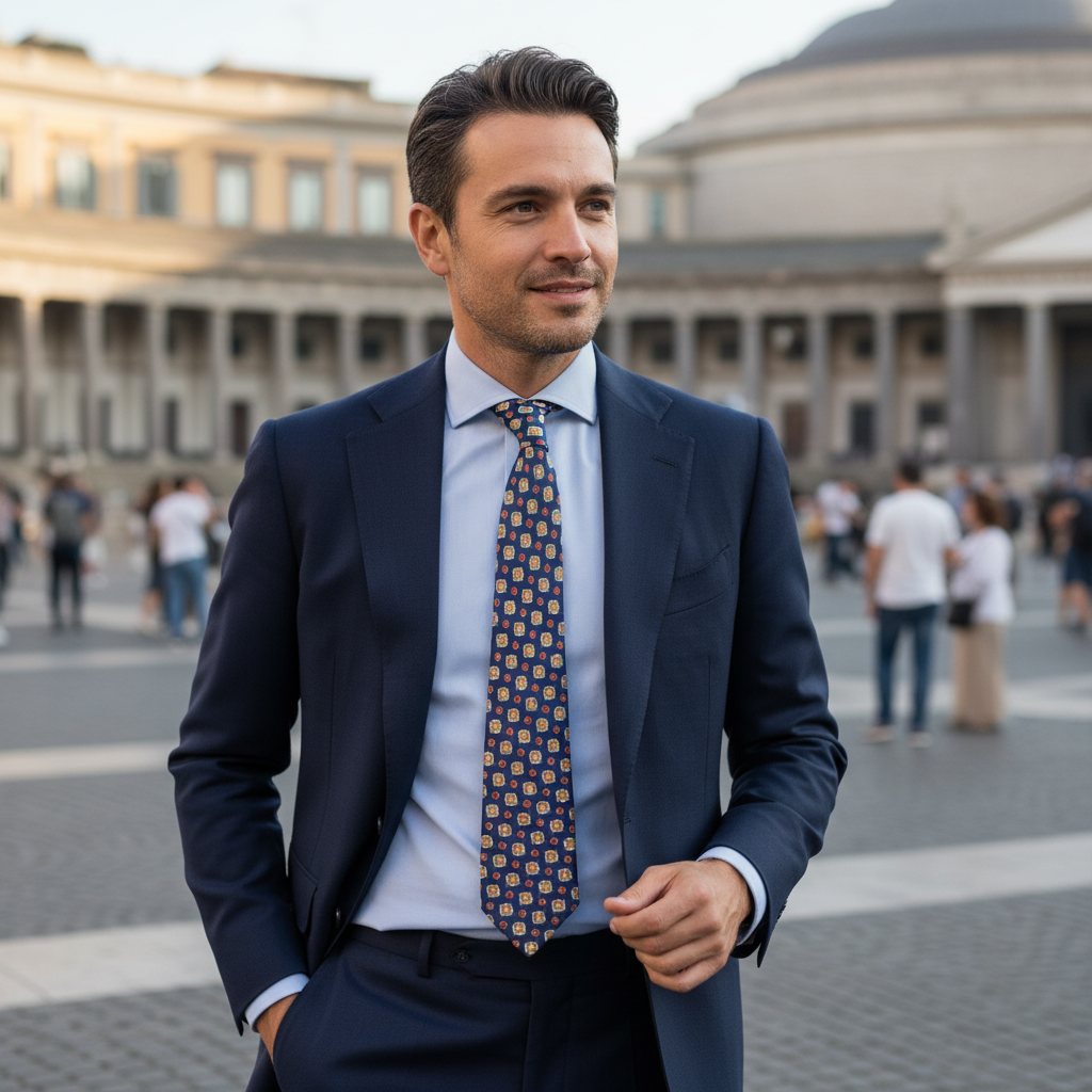 Cravatta fantasia Geometrica Ornamentale - 100% Seta - 9,5 cm